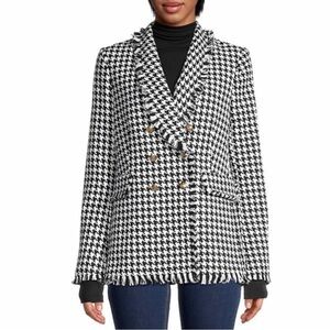 Dolce Cabo Double Breasted Houndstooth Fringe Blazer Size Large